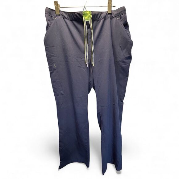Jockey Pants - Jockey navy blue scrub pants with lime and teal accents, size XL